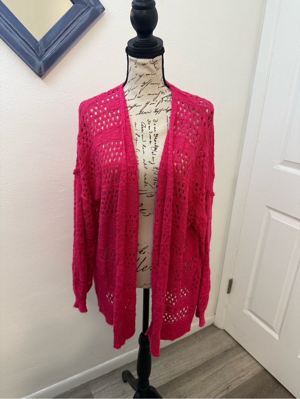 Open-Front Hot Pink Knit Cardigan Sweater